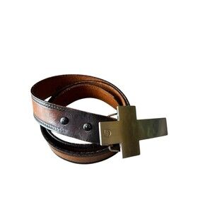 Vtg Y2K Guess Detachable Silver Cross Buckle Brown Leather Jean Belt Western 40”